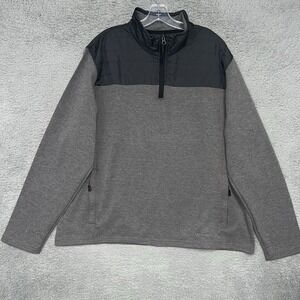 Eddie Bauer Sweater Mens 2XL XXL Gray ‎ 1/4 Zip Mixed Media Outdoors Sweatshirt
